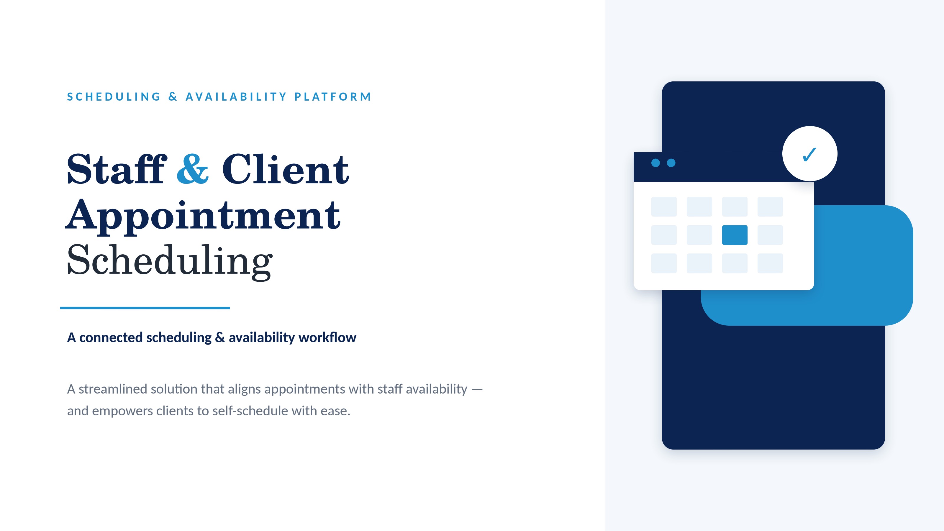 Scheduling and Availability Platform cover page introducing the connected staff and client appointment scheduling workflow.